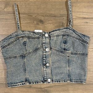 Fashion Nova Washed Blue Denim Cropped Cami Top